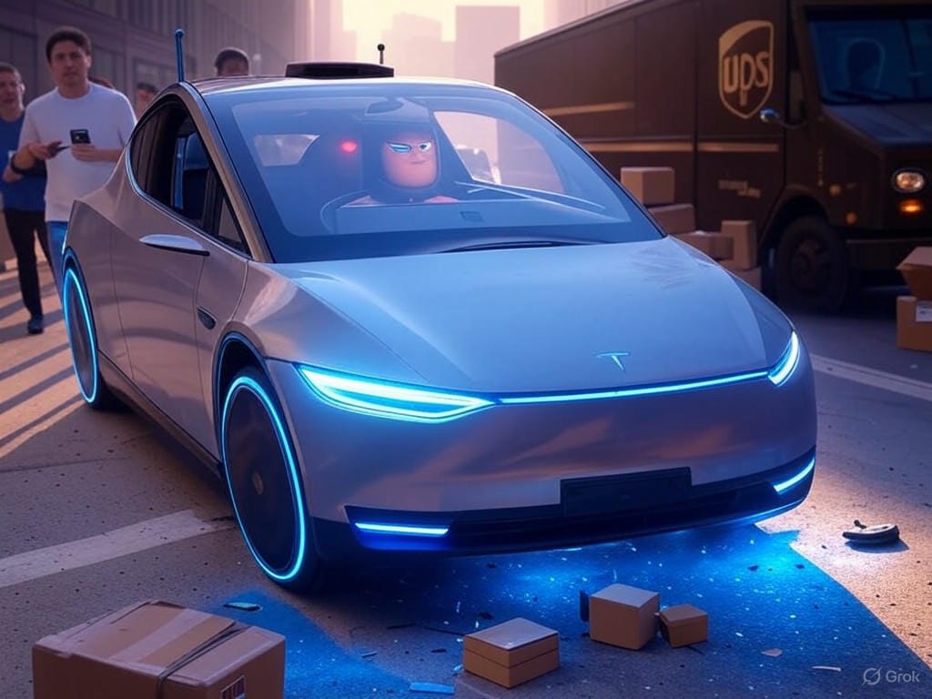 Tesla Robotaxi Safety Monitor Intervenes in Close Call with UPS Truck: Implications for Autonomous Driving